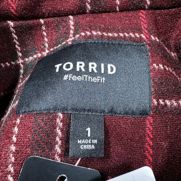 Torrid Softest Tie Front Coat Study Plaid Winetasting Women's Size 1X NWT - Picture 6 of 11